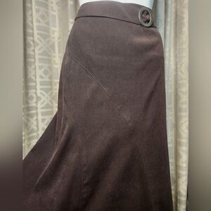 Timeless Elegance Matte Brown Fabric Fluted Skirt With Buckle